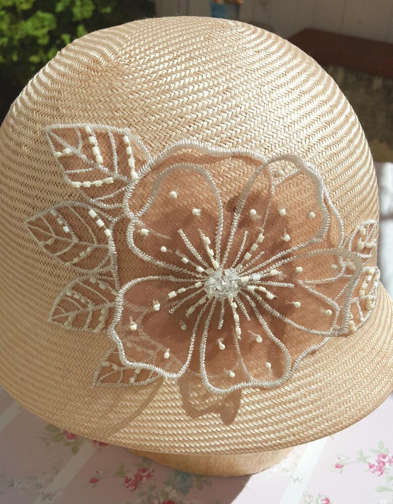 1920s Beaded Applique Peach Straw Cloche Hat Church Hat Miss Etsy