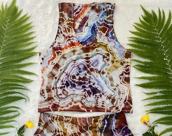 Handmade Tie Dye Bamboo Crop Top and Shorts Set, Festival Outfit (Medium)