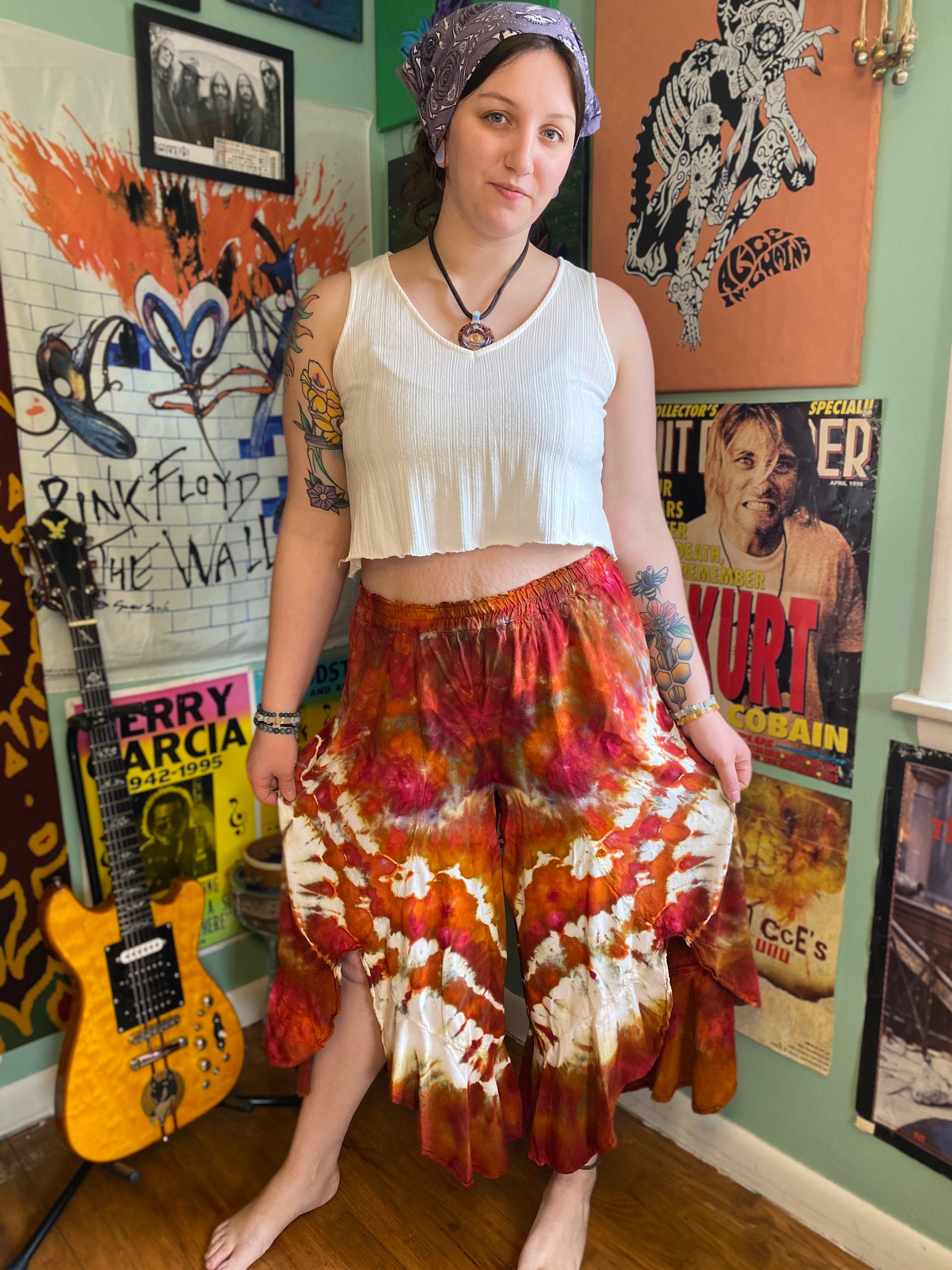 Tie Dye Rayon High Waisted Capri Pants 