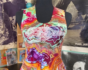 Handmade Bamboo Tie Dye Crop Top: Geode Rainbow, Block Print