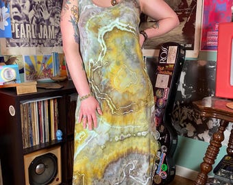 ice dye geode maxi dress bamboo jersey tie dyed sleeveless flowy dress festival outfit