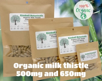 Certified Organic Milk Thistle (Silybum marianum) 500mg and 650mg vegetarian or pullulan capsules or tincture made fresh to order