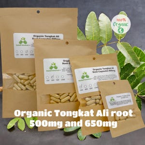 Certified Organic Tongkat Ali root (Eurycoma longifolia) 500mg or 650mg vegetarian capsules, pullulan, or tincture, made fresh to order