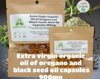 USDA Certified Organic Oil of Oregano and Black Seed Oil Capsules: Extra Virgin, 900mg,