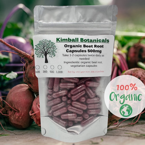 Organic 500mg beet root vegetarian capsules pure with zero fillers or binders