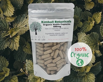 Organic Nettle root (stinging nettle) 500mg vegetarian capsules, made fresh to order