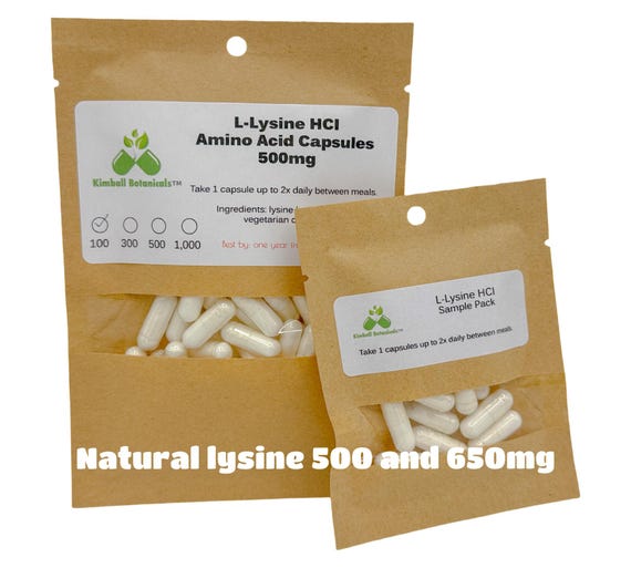 L-Lysine HCI Capsules, Amino Acid, 500mg or 650mg made fresh to order