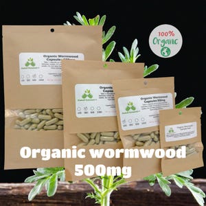 Organic Wormwood (Artemisia absinthium) 500mg vegetarian or pullulan capsules, made fresh to orde, zero fillers