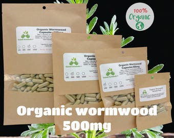Organic Wormwood (Artemisia absinthium) 500mg vegetarian or pullulan capsules