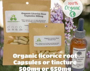 Organic Licorice Root Capsules or Tincture, Made to Order