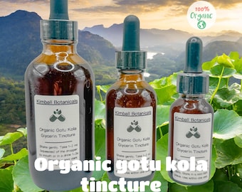 USDA Certified Organic Gotu Kola Glycerin Tincture Double Extracted sustainably harvested NON GMO