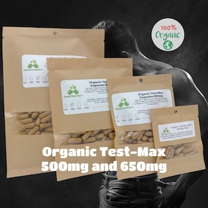 Organic Test-Max Men 500mg and 650mg vegetarian or pullulan capsules, made fresh to order