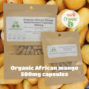 Organic African Mango Seed Extract (Irvingia gabonensis) 500mg and 650mg vegetarian capsules made fresh to order with zero fillers