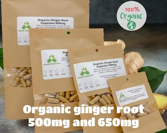 USDA Organic Ginger Root Capsules or Tincture, Fresh Made to Order