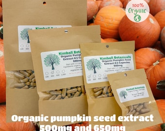 Organic Pumpkin Seed 4:1 Extract (cucurbita pepo) 500mg or 650mg vegetarian or pullulan capsules made fresh to order