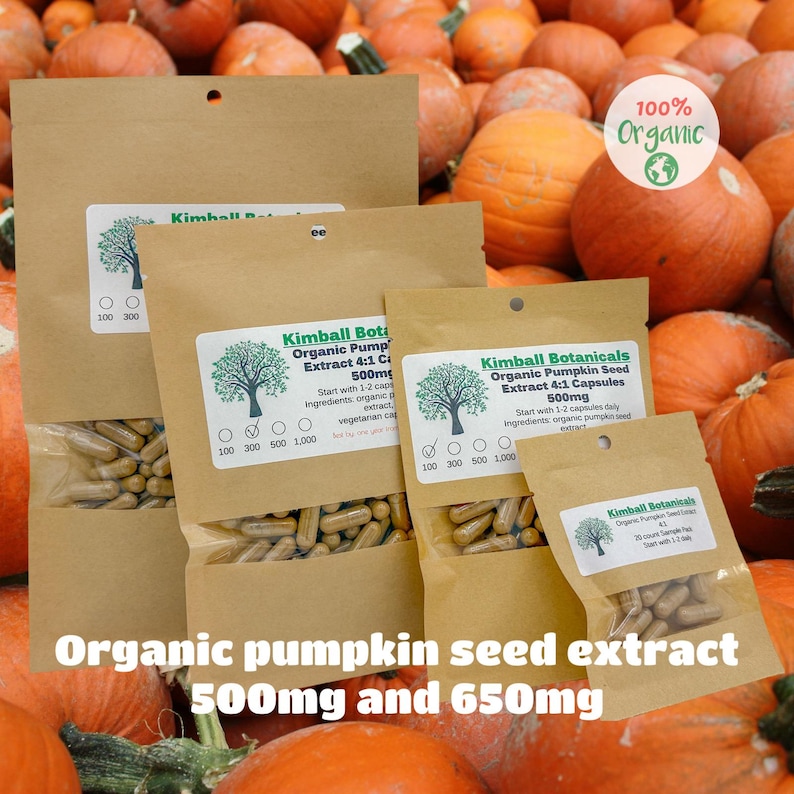 Organic Pumpkin Seed 4:1 Extract (cucurbita pepo) 500mg or 650mg vegetarian or pullulan capsules made fresh to order image 1