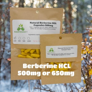 Natural Berberine HCL (berberis aristata) 500mg and 650mg vegetarian capsules made fresh to order