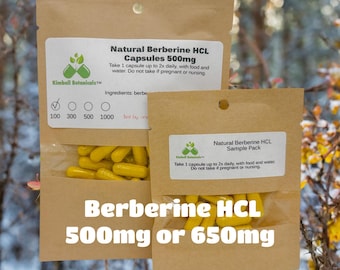 Natural Berberine HCL (berberis aristata) 500mg and 650mg vegetarian capsules made fresh to order