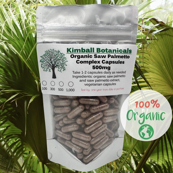 Organic saw palmetto extract blend 500mg vegetarian capsules zero fillers made fresh to order.