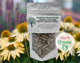 Organic immunity blend, 500mg, elderberry, echinacea, goldenseal, vegetarian capsules made fresh to order