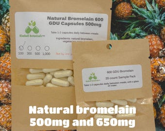 Natural Bromelain 600 GDU, 500mg or 650mg vegetarian capsules made fresh to order