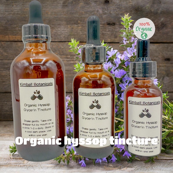 USDA Certified Organic Handcrafted Hyssop Glycerin Tincture double extracted, sustainably harvested NON GMO