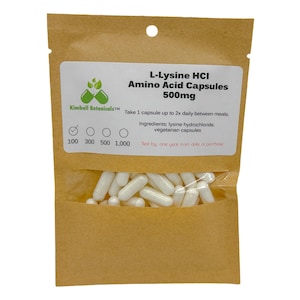 L-Lysine HCI Capsules, Amino Acid, 500mg or 650mg made fresh to order 100 count 500mg