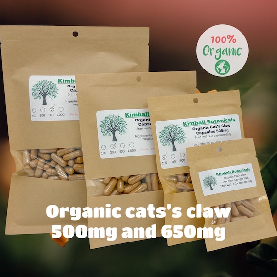 Organic Cats Claw Capsules, Uncaria Tomentosa, Fresh Made (500mg/650mg)