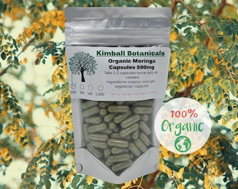Organic Moringa (horseradish tree) 500mg vegetarian capsules, zero fillers or binders of any kind!