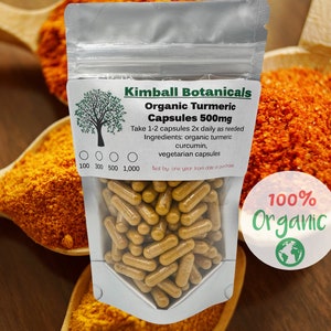 Organic Handcrafted Turmeric Curcumin vegetarian capsules 500mg pure , zero fillers