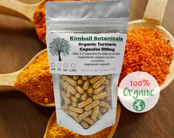 Organic Handcrafted Turmeric Curcumin vegetarian capsules 500mg pure , zero fillers