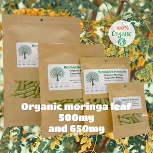 USDA Organic Moringa (Moringa oleifera) 500mg or 650mg, tincture or vegetarian or pullulan capsules, zero fillers or binders