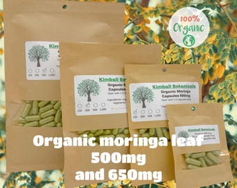 USDA Organic Moringa (Moringa oleifera) 500mg or 650mg, tincture or vegetarian or pullulan capsules, zero fillers or binders
