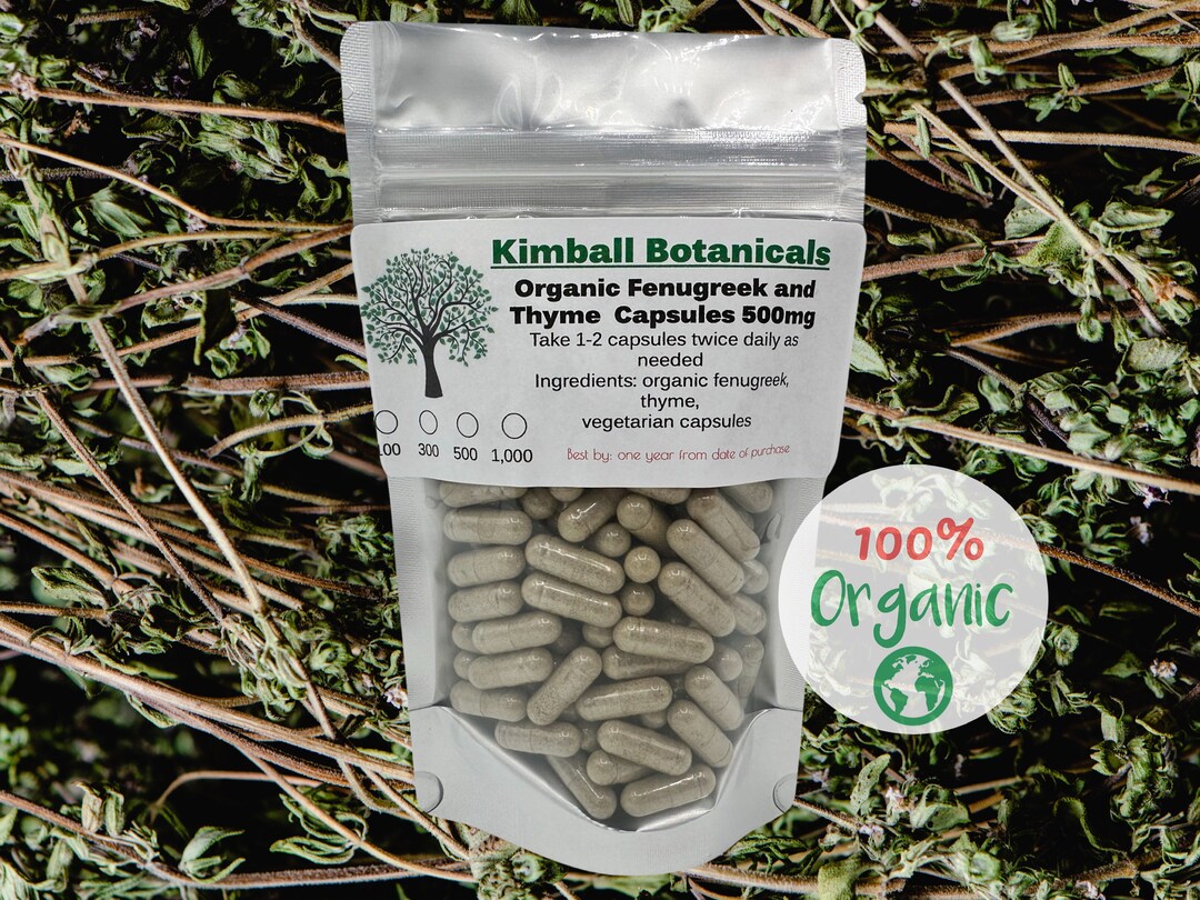 Organic Fenugreek and Thyme, 500mg Vegetarian Capsules, Made Fresh to