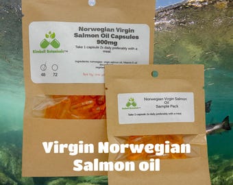 Virgin Norwegian Salmon Oil Omega-3 Capsules, 900mg vegetarian capsules made fresh to order