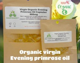 USDA Certified Organic Virgin Evening Primrose Oil, 10% GLA, Omega-6 Capsules 900mg vegetarian capsules made fresh to order