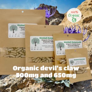 Organic Devils Claw Root (Harpagophytum procumbens) Wild Harvested 500mg and 650mg vegetarian capsules made fresh to order