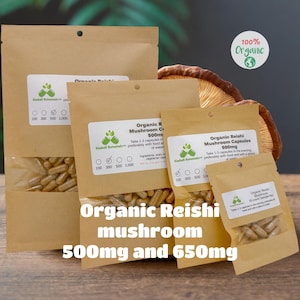 USDA Organic Reishi Mushroom Capsules - 500mg/650mg - Vegetarian Caps