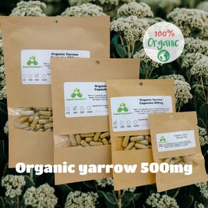 Organic Yarrow (achillea millefolium) 500mg vegetarian or pullulan capsules, made fresh to order