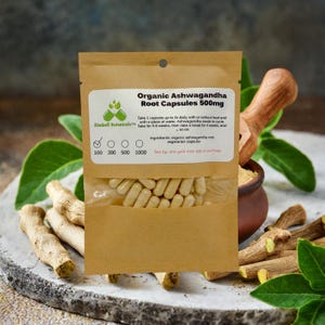 Organic Ashwagandha Capsules or Tincture, Fresh Made to Order 100 count 500mg