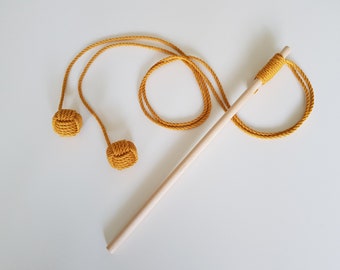 Natural wand toy, cat wand toy, monkey fist cat toy, teaser cat toy, cat chasing toys, cat toy ball, toy to hunt, balls for cats
