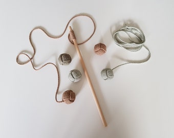 Set of 5 natural cat toys, monkey fist cat toys, cat wand toy, cat toss toy, teaser cat toy, cat wand, cat chasing toys, cat toy ball