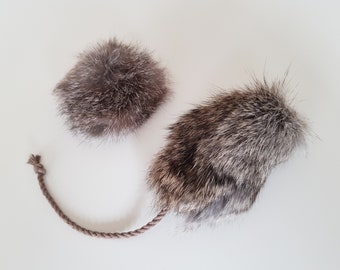 Set of 2 fur cat toys, eco friendly toys for pet, rabbit skin toy for pets, cat toss, kitten toy with bell, genuine fur toys