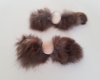 Set of 2 fur cat toys, wooden cat toy, rabbit fur cat toys, cat toss toys, fur cat toy, eco friendly cat toys, genuine fur toy