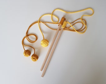 Set of 2 natural wand toys, cat wand toys, monkey fist cat toy, teaser cat toy, cat chasing toys, cat toy ball, toy to hunt, balls for cats