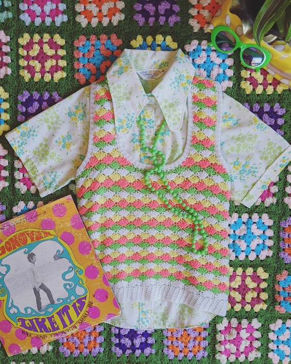 1970s Citrus Crochet Vest Top