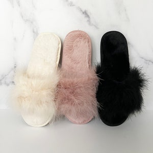 Feather Bridesmaids Gift Slippers Pajama Girls Night Cute Trendy Shoes ...