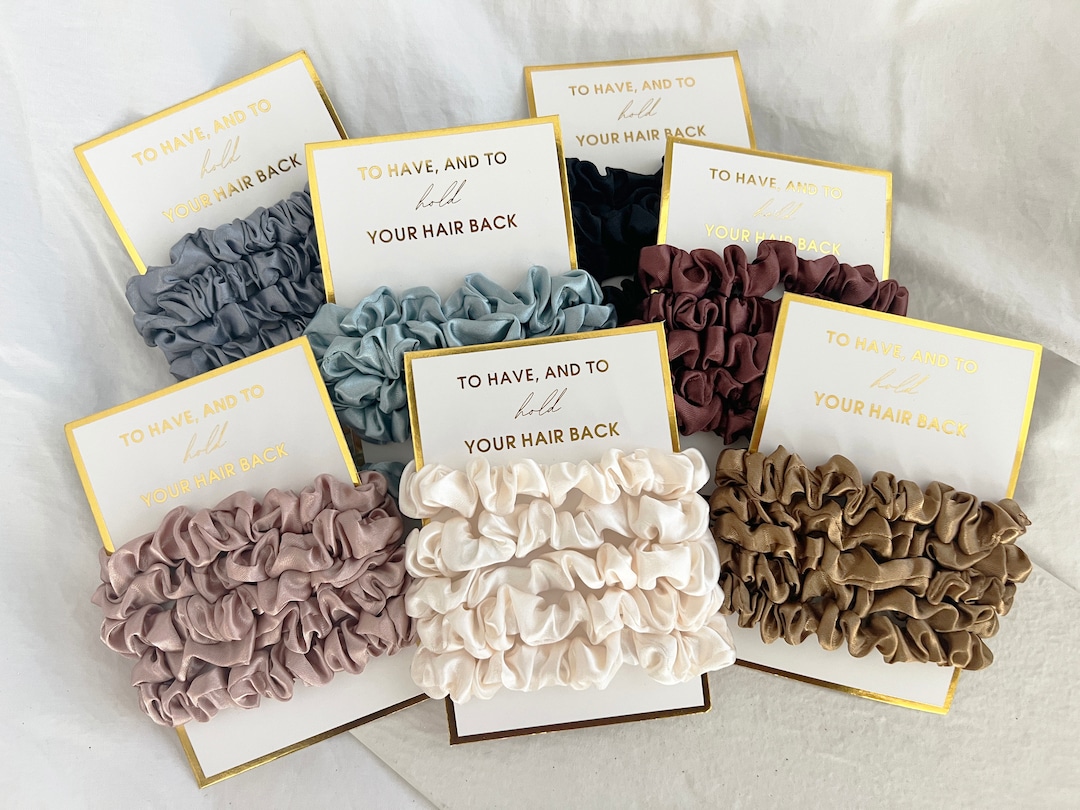 5PCS Bridesmaid Scrunchies Silk Satin Soft Hair Scrunchies Hair Accessories for Her Perfect Bridesmaid Proposal Gift (5PC-SCRUNCHIES)