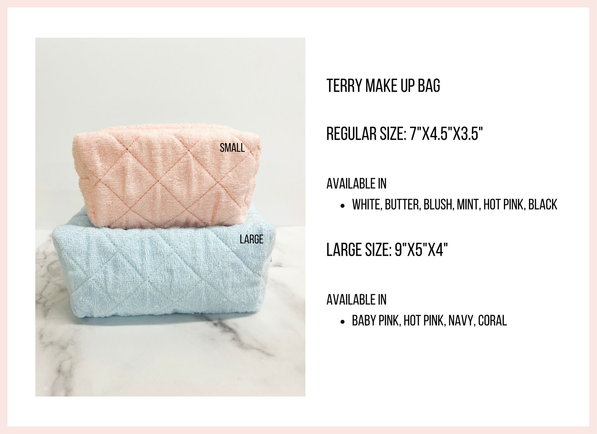 Make Up Bag Terry Quilted Fabric Cosmetic Bag