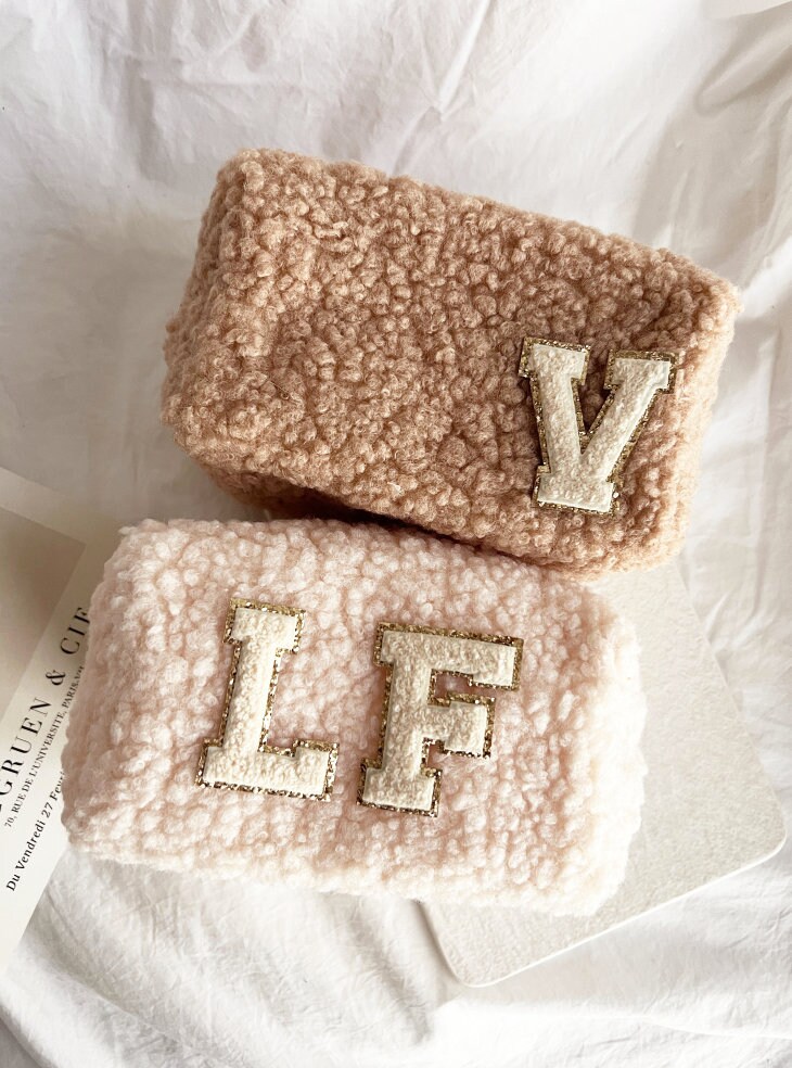 Custom Cream Fluffy Bag Cozy Fur Teddy Bear Cosmetic Bag Toiletry